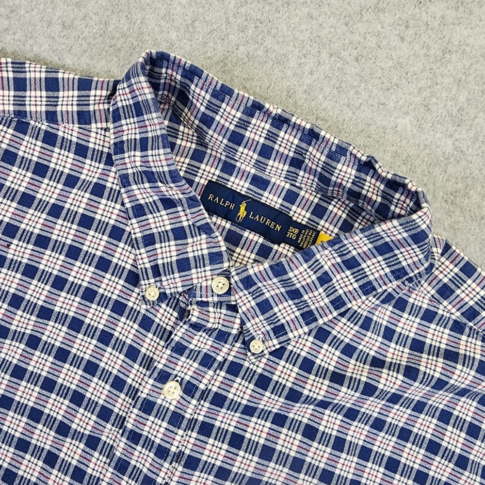 Ralph‎ Lauren Men's 3XB BIG Blue Short Sleeve Plaid Button Down Shirt